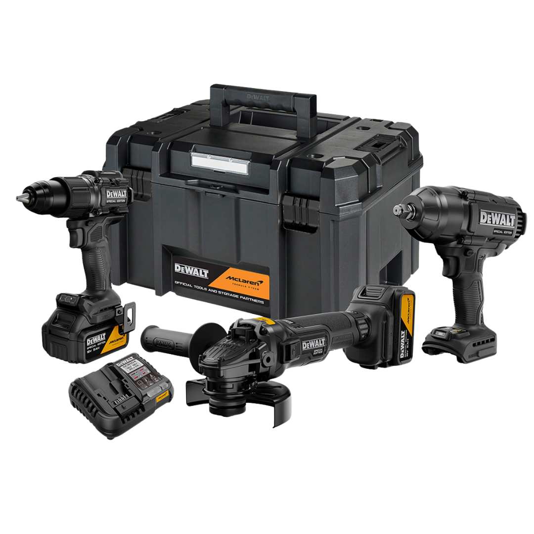 DEWALT DCK3222MP2T-QW MCLAREN ÜÇLÜ SET + 2X5Ah AKÜ SET (MATKAP + TASLAMA + SOMUN SIKMA)